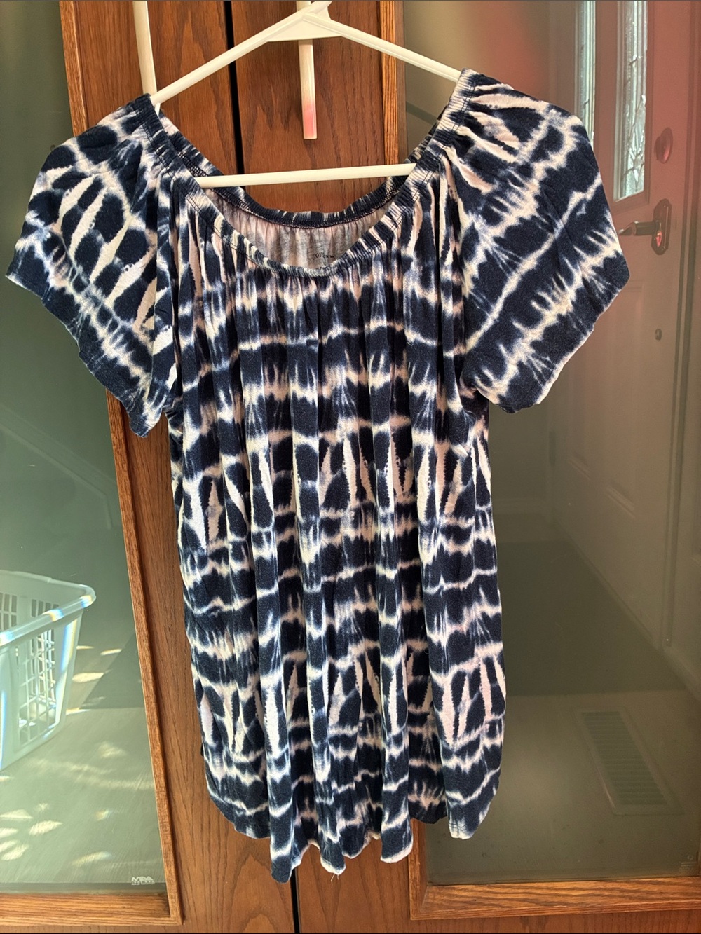 Navy and White Women's Blouse